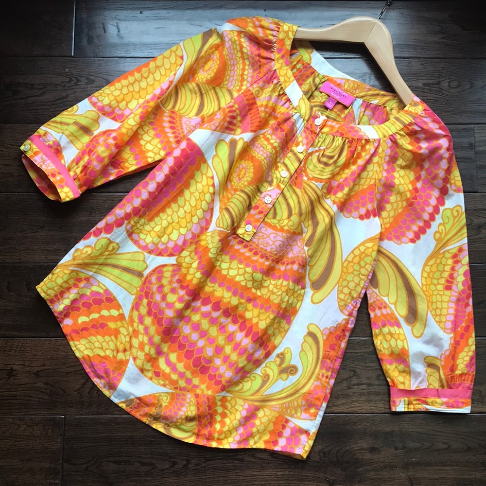 Trina Turk silk resort tunic with grosgrain ribbon